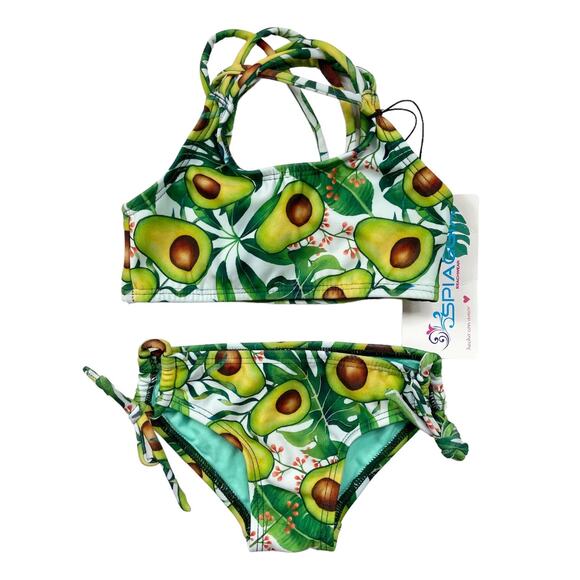 NEW Girls Swimsuit‎ Two Piece Avocado Green Size 2 Spiaggia Beachwear - Picture 1 of 7